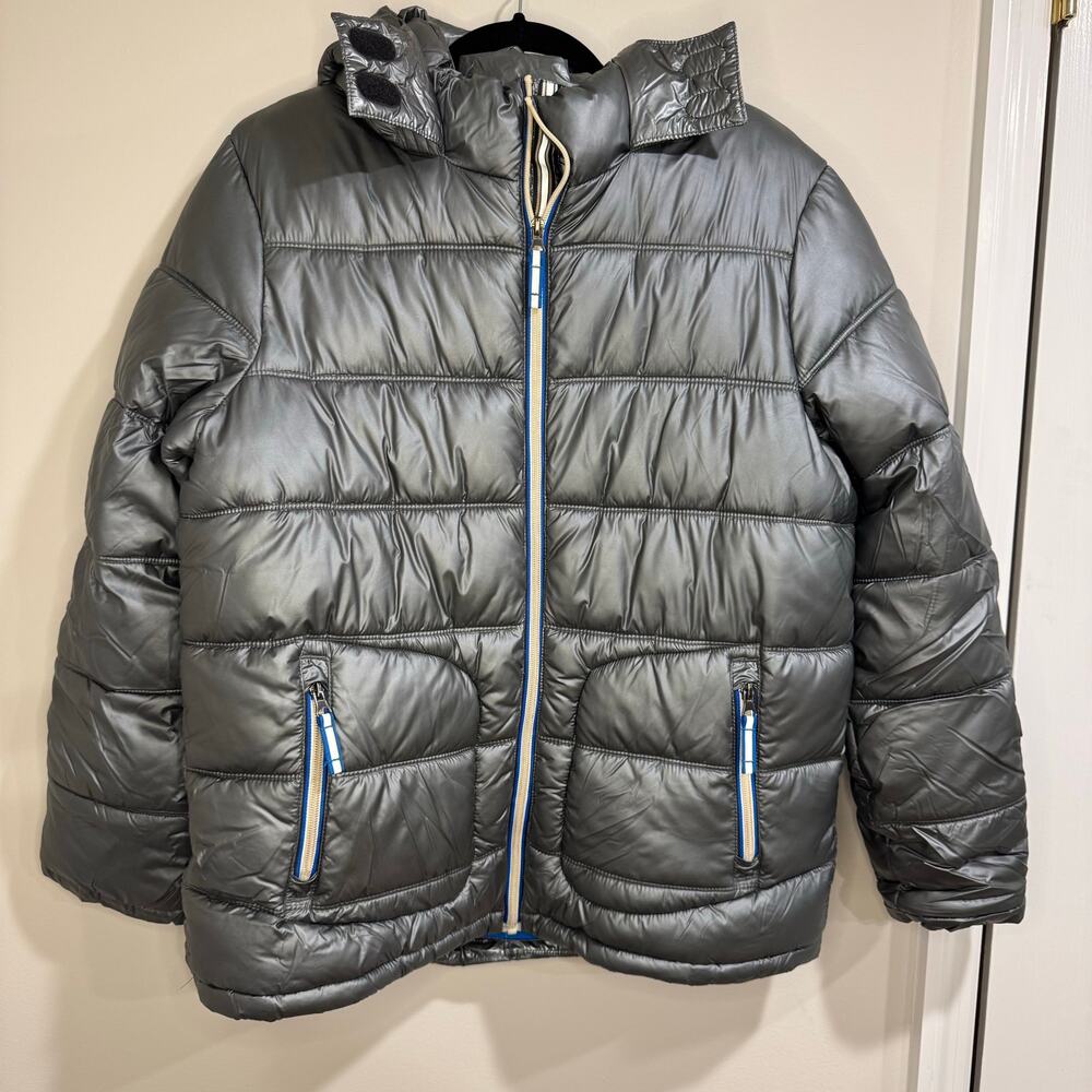 Boden Boys Silver Pewter Gray Full Zip Hooded Puffer Ski Jacket Size 15-16/XL